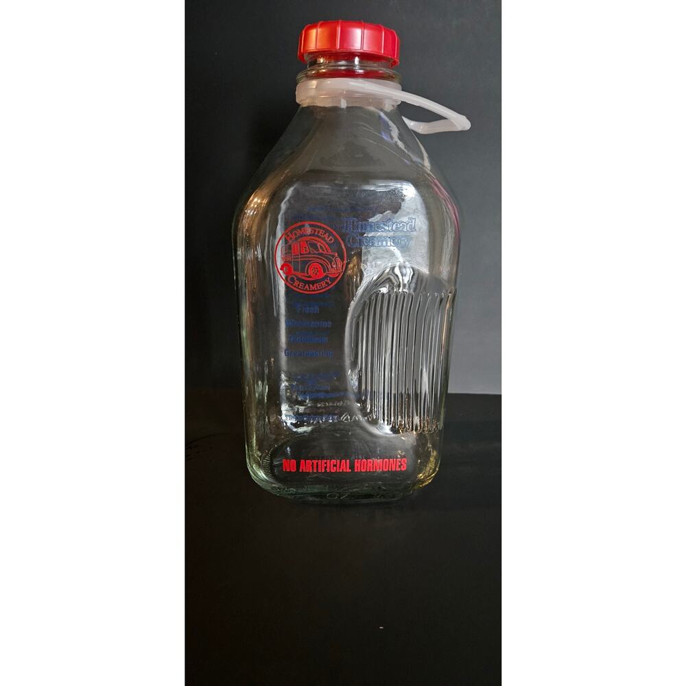 Homestead Creamery Vintage Milk Bottle With Handle and Lid